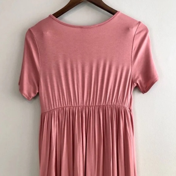 From Palmer Preppy Soft Stretchy Flowy Empire Waist Short Sleeve Midi Dress Pink - Picture 6 of 9